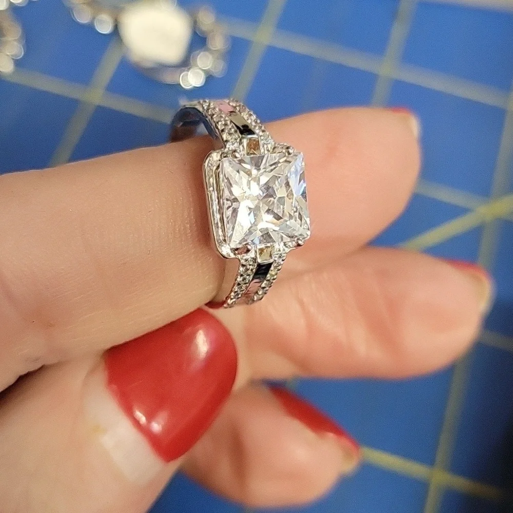 Rhinestone Faux Diamond Cocktail Silver Ring